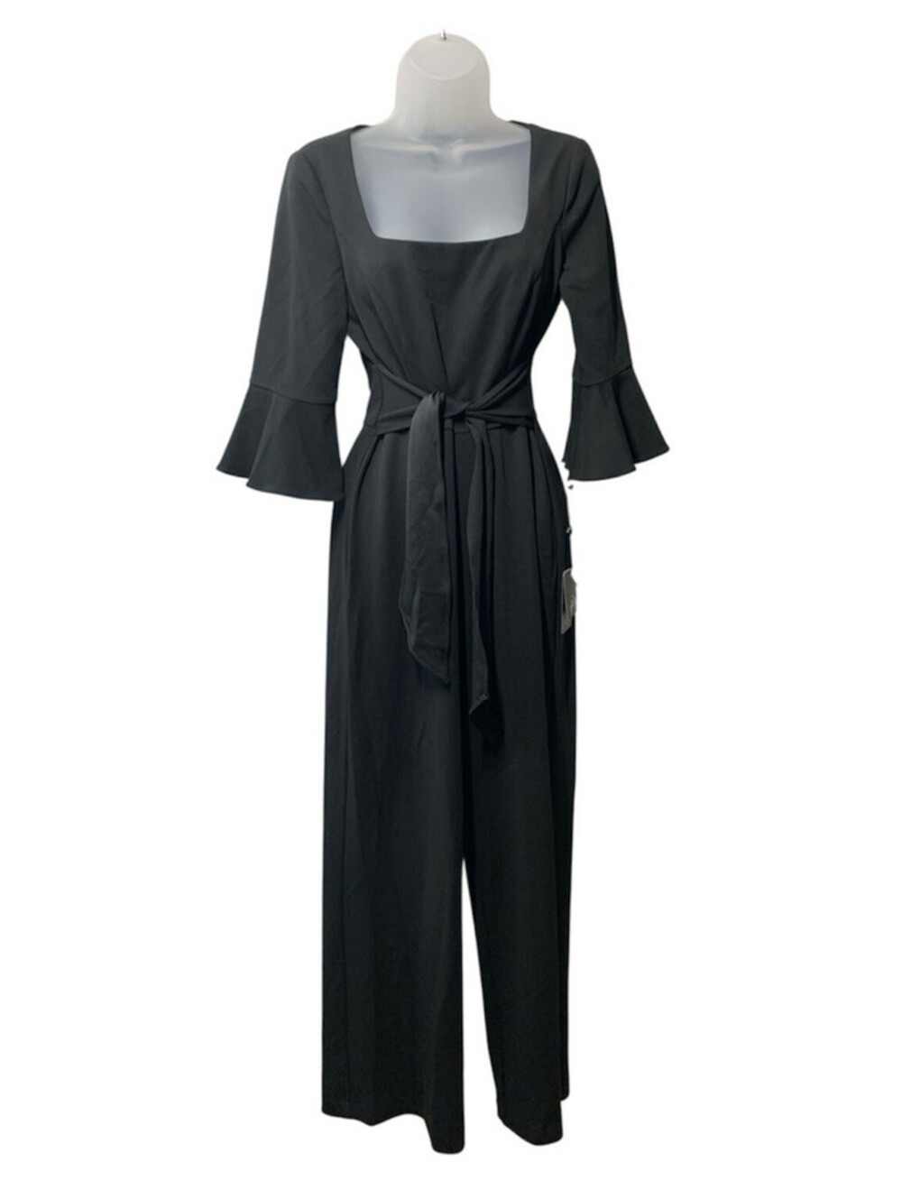 Adrianna Papell Women's Knit Crepe Tie Front Jumpsuit Formal One Piece 6 Black
